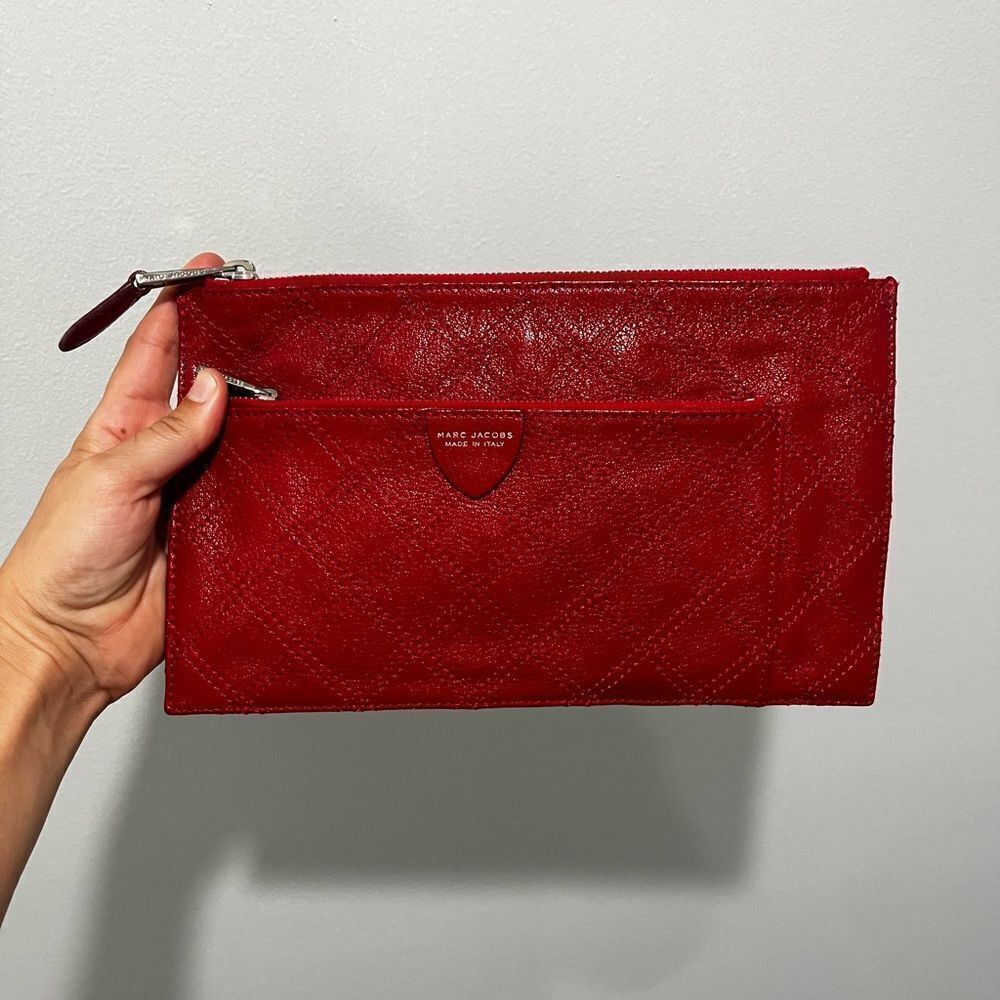 Marc Jacobs Made in Italy Red Leather Portfolio Clutch Zipper Clutch